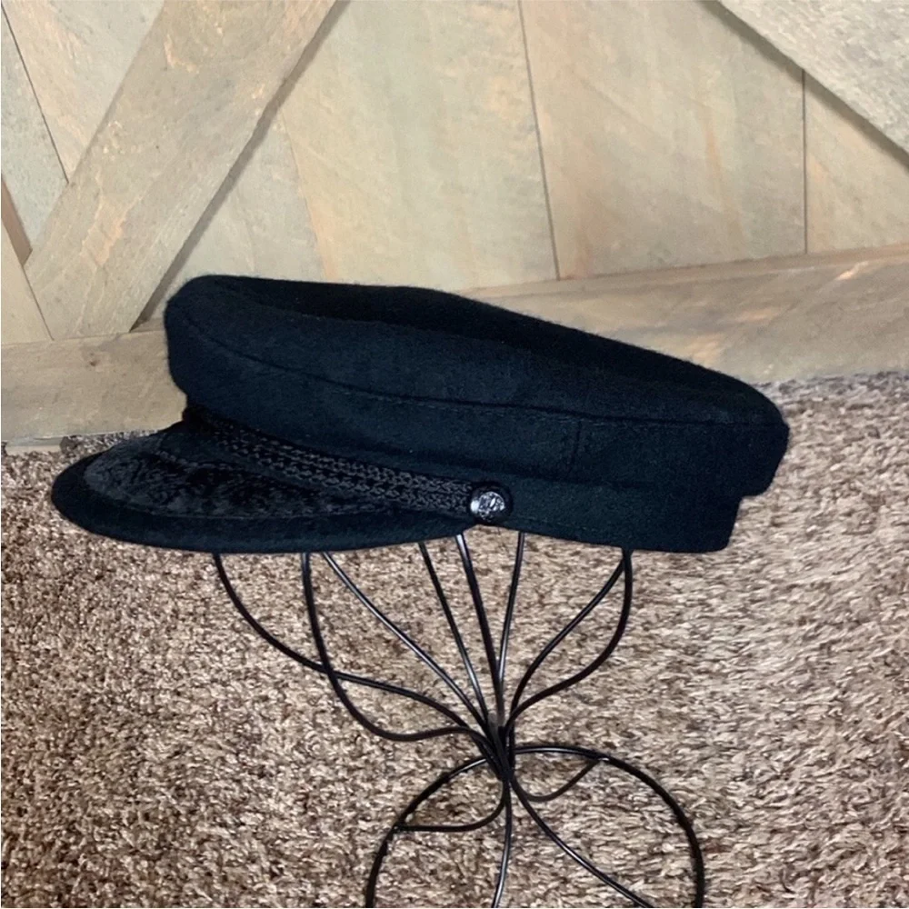 Vintage Greek Fisherman Newsboy Sailor Cap Hat Wool Embroidered Black Size L - Picture 11 of 16